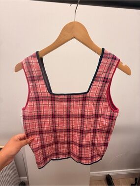 Pink Plaid Square Neck Women's Tank Top